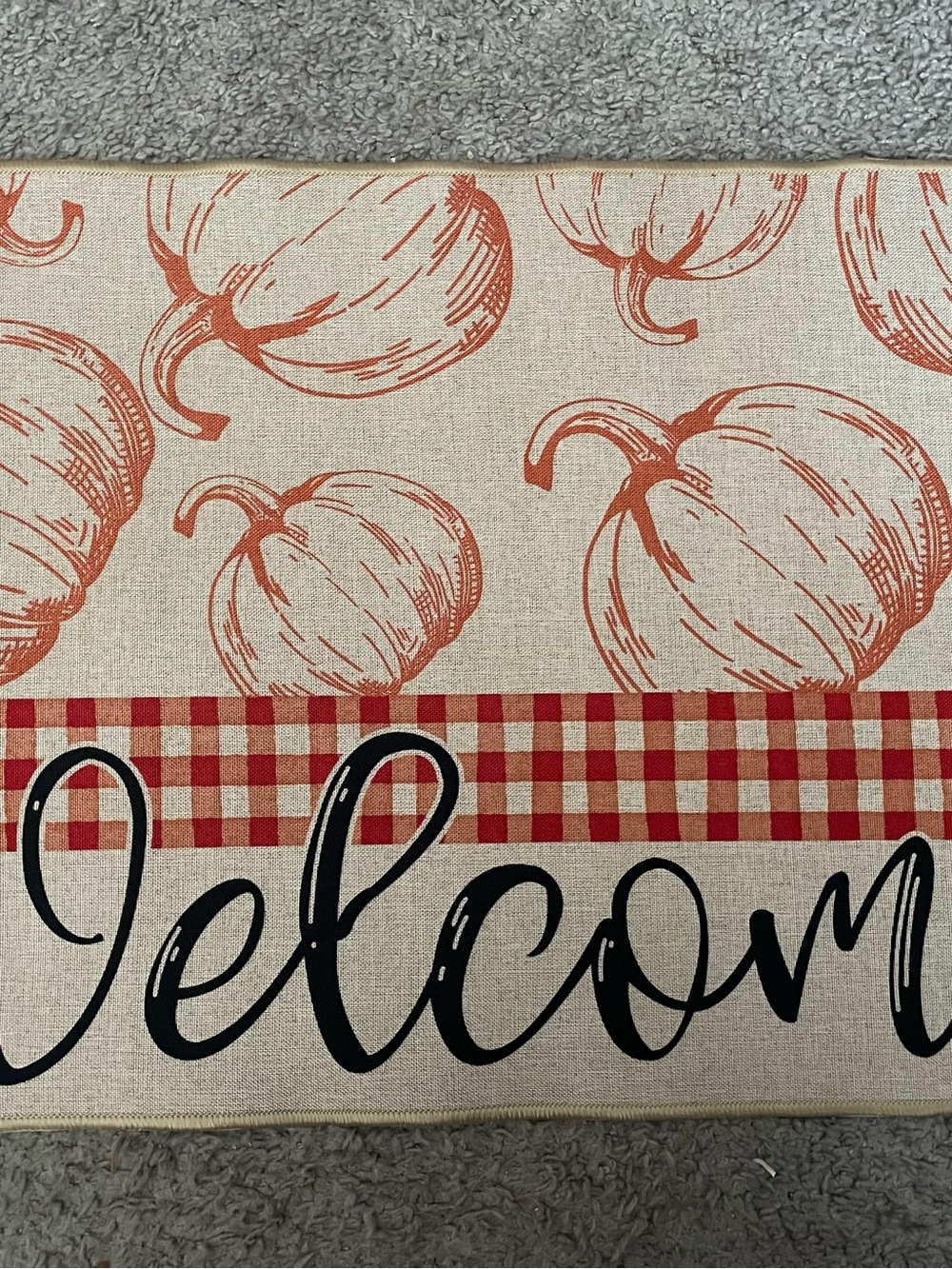 Welcome Pumpkin Fall Door Mat - Orange and Cream